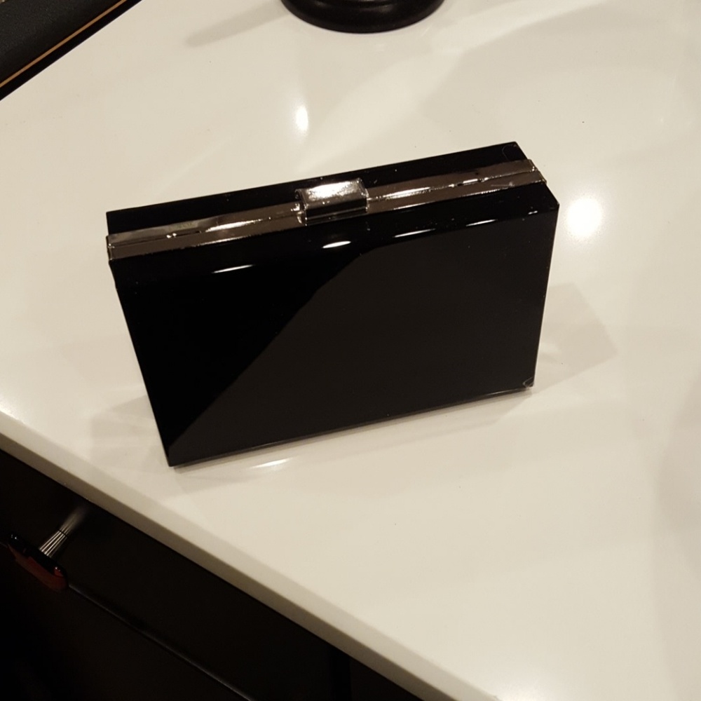 Rachel Zoe Black Patent Box Clutch with Silver Trim